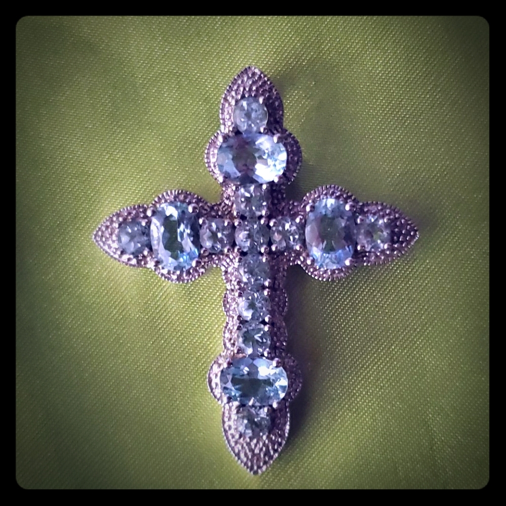 925 S.S. Blue Topaz Cross Pendant